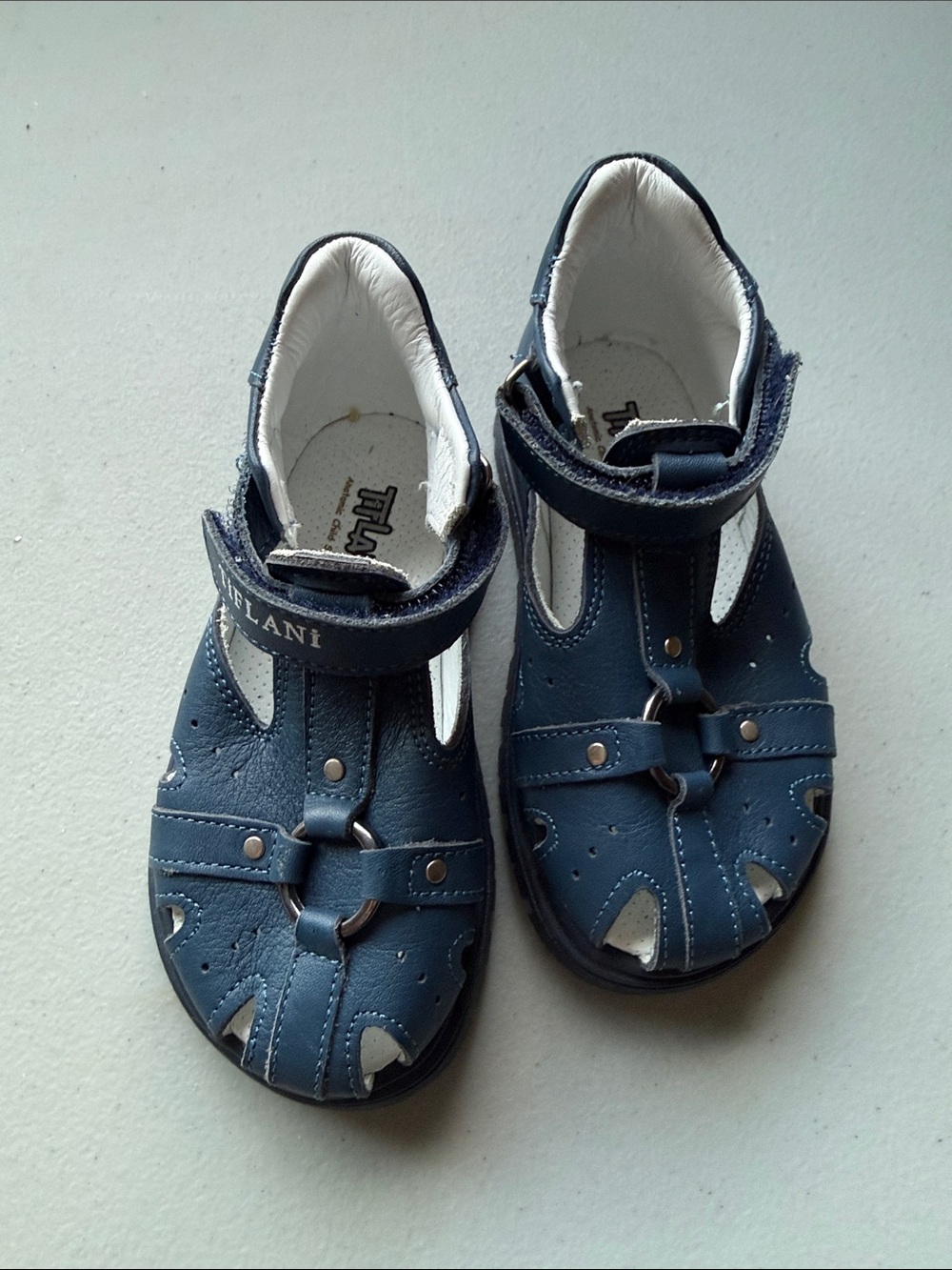 Boys Navy Dress Sandals with Hook-and-Loop Strap